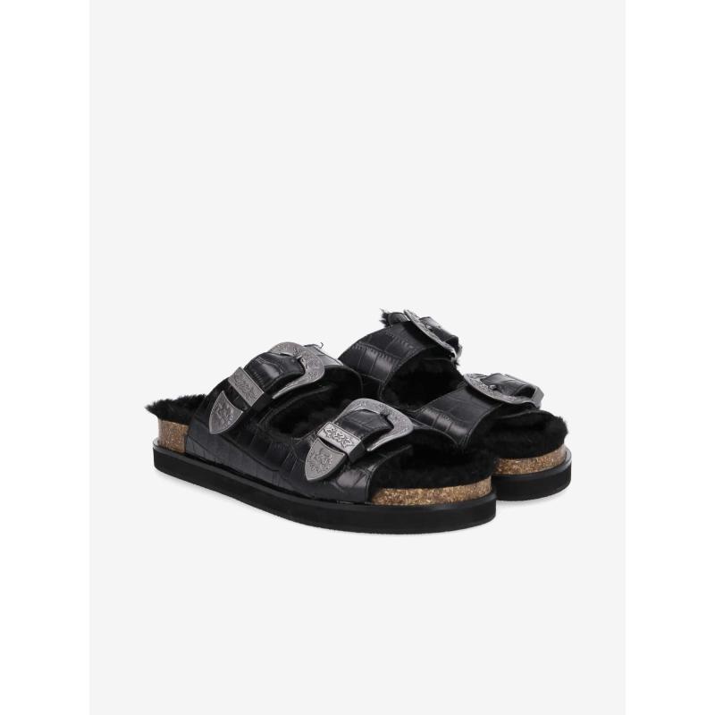 LUCIA BUCKLE W - PRINT CROCO/FUR - BLACK/BLACK